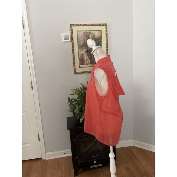 Women RECKLESS HEARTS Open Front Tunic XL Sleeveless Collared Open Back Orange - Picture 2 of 8